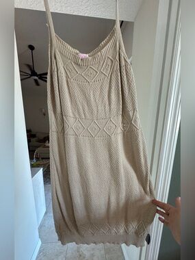 Pink Lily Beige Knit Sweater Dress